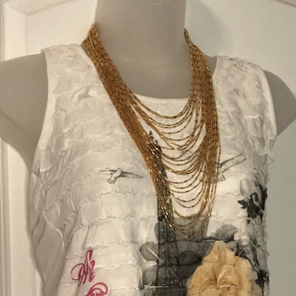 NWT Multi-Row Italian Waterfall Necklace in Goldtone. - Picture 2 of 15